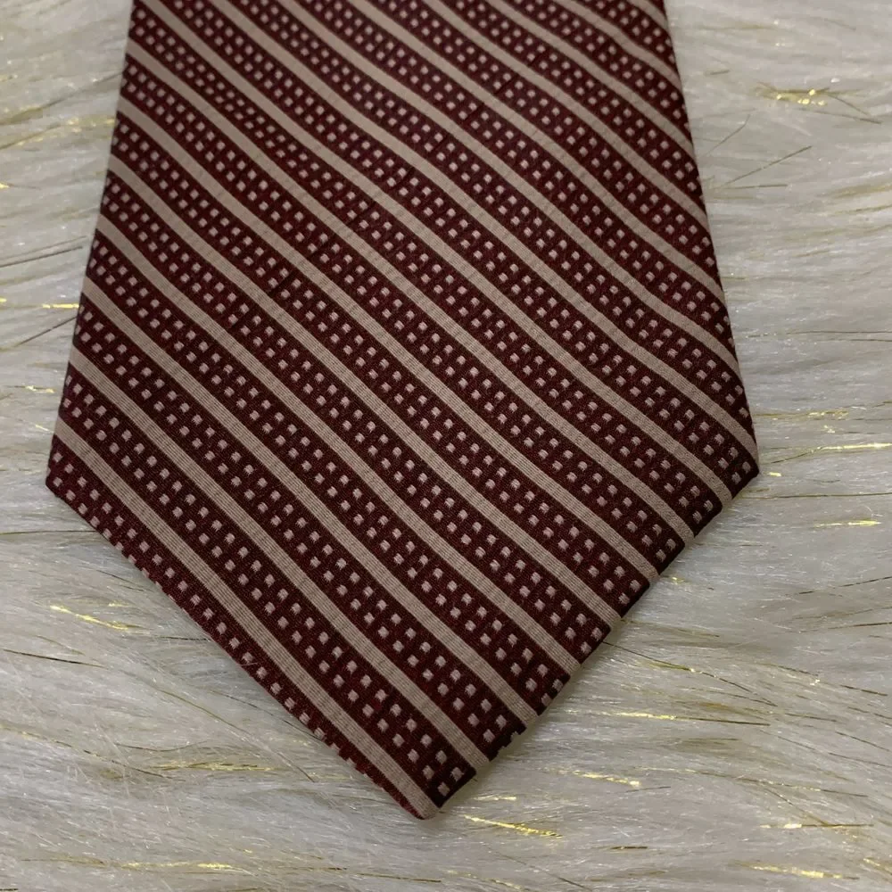 Brown stripe square men's silk necktie‎ Italy/USA